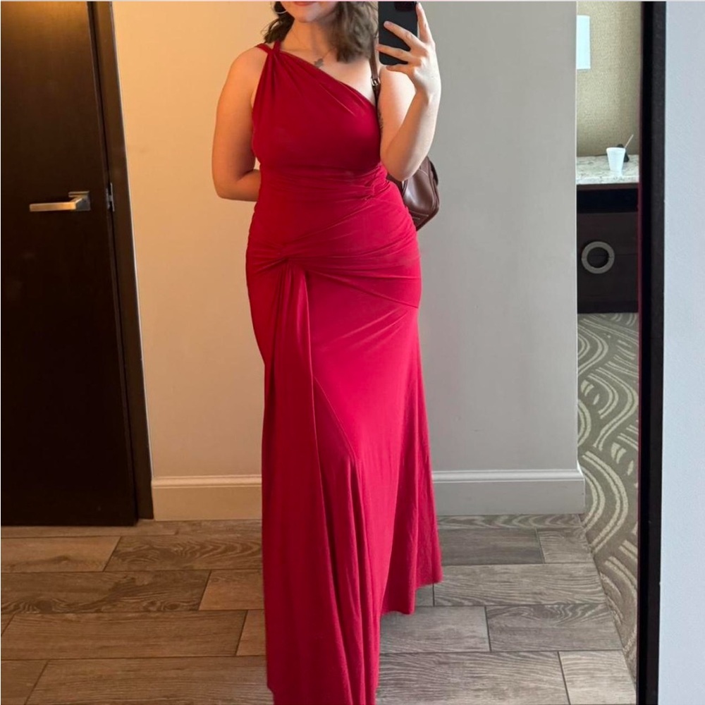 Jessica McClintock Vibrant Red One-Shoulder Dress